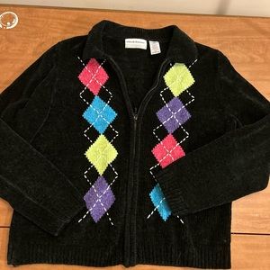2000’s black argyle zip up sweater Alfred dunner womens size petite XL